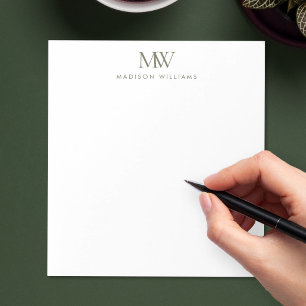 Olijfgroen Eenvoudig Elegant Modern Monogram Notitieblok
