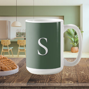 Olijfgroen Eenvoudig Modern Minimalistisch Monogra Koffiemok