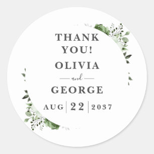 Olijfgroen Elegant Land Bloemen Huwelijksgunst Ronde Sticker
