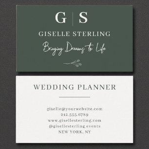 Olijfgroen Elegant Minimalistisch Monogram Visitekaartje