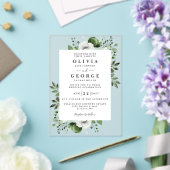 Olijfgroen Elegante Moderne Bloemen Huwelijk Acryl Uitnodigingen (Insitu (Huwelijk))