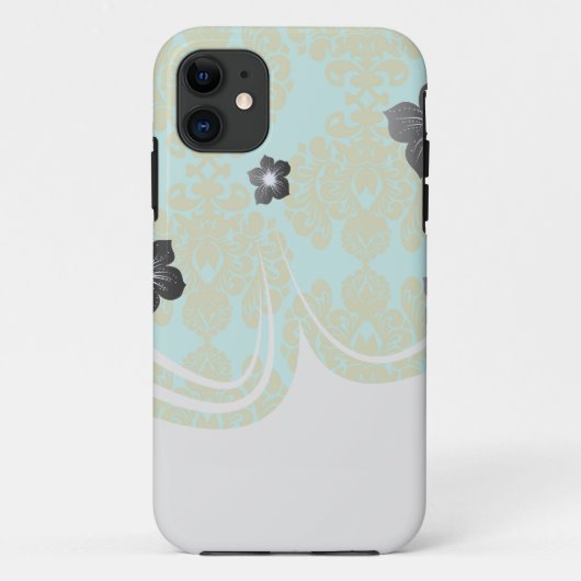 olijfgroen en aqua bloemendamast Case-Mate iPhone case (Achterkant)