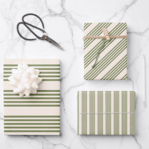 Olijfgroen en beige vijf strepen patroon inpakpapier vel