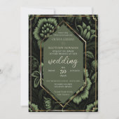 Olijfgroen en goud Bloemen Details & bruiloft Kaart (Voorkant)