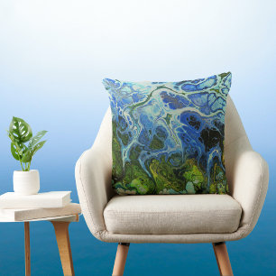 Olijfgroen en Ice Blue Swirl Sierkussen