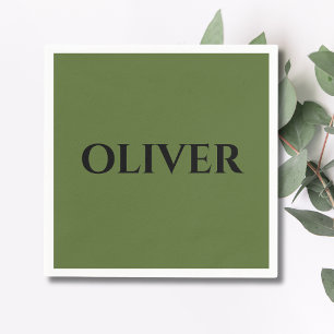 Olijfgroen en minimalistische zwarte naam servet