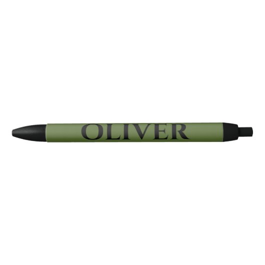 Olijfgroen en minimalistische zwarte naam zwarte inkt pen (Voorkant)