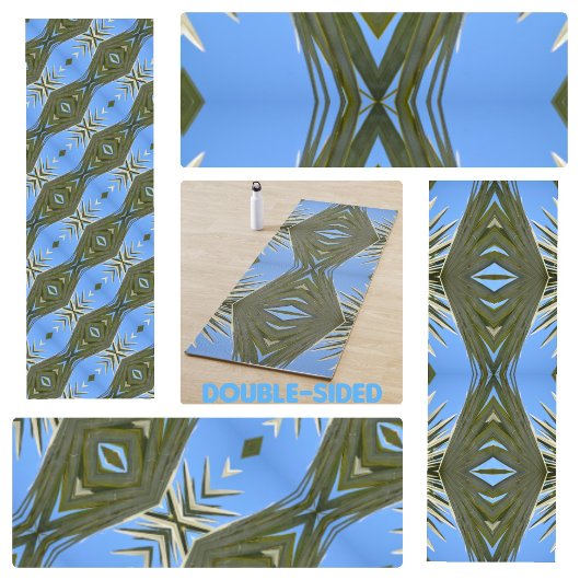 Olijfgroen en Sky Blue Palm Fronds Boho Chic Yogamat
