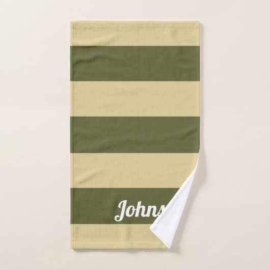 Olijfgroen en Tan Stripes Bad Handdoek (Handdoek)