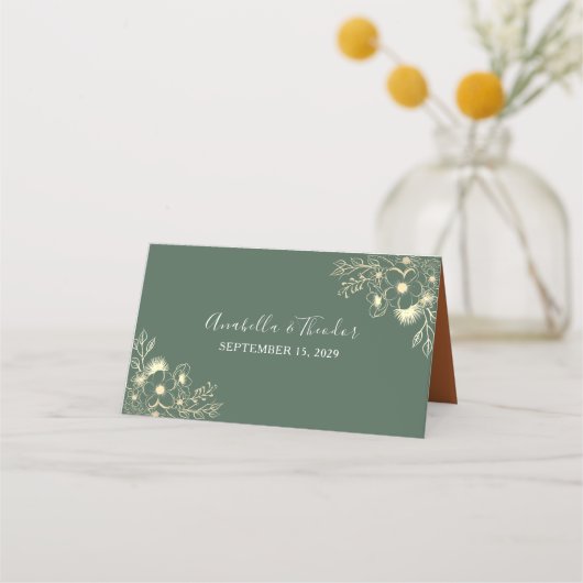 Olijfgroen en terracotta bloemenbruiloft (Achterkant)