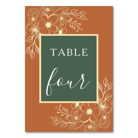 Olijfgroen en Terracotta Trouwtafel Nummer Kaart (Voorkant)