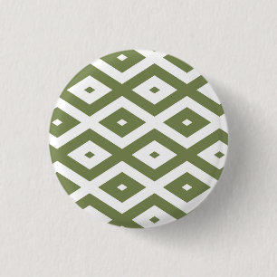 Olijfgroen en wit diamantpatroon ronde button 3,2 cm