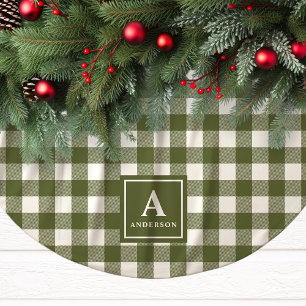 Olijfgroen en wit geruit monogram kerstboom rok