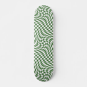 Olijfgroen en wit geruit patroon golf skateboard