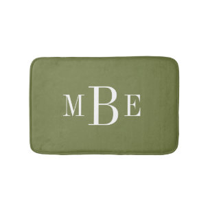 Olijfgroen en wit klassiek 3-letter monogram badmat