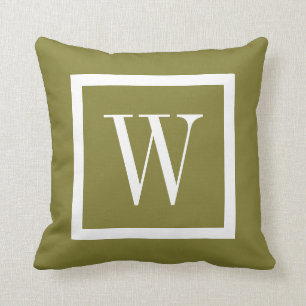 Olijfgroen en wit Preppy Square Monogram Kussen