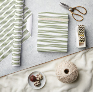 Olijfgroen en wit vijf strepen patroon cadeaupapier