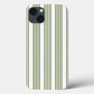 Olijfgroen en wit vijf strepen patroon iPhone 13 hoesje