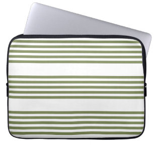 Olijfgroen en wit vijf strepen patroon laptop sleeve