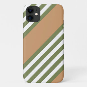 Olijfgroen en wit, vijf strippen, geelbruin iPhone 11 hoesje