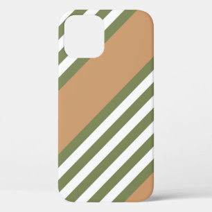 Olijfgroen en wit, vijf strippen, geelbruin iPhone 12 hoesje