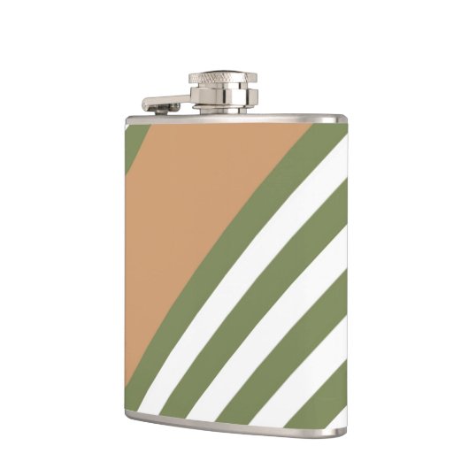 Olijfgroen en wit, vijf strippen, geelbruin heupfles (Links)