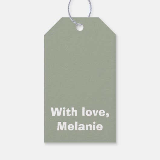 Olijfgroen en wit vijfstrips cadeaulabel (Achterkant)