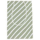 Olijfgroen en wit vijfstrips medium cadeauzakje (Voorkant)