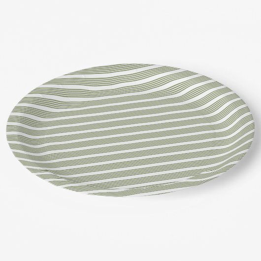 Olijfgroen en wit vijfstrips papieren bordje (Gekanteld)