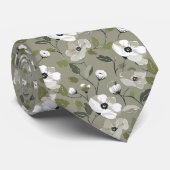 Olijfgroen en witte bloemen stropdas (Opgerold)