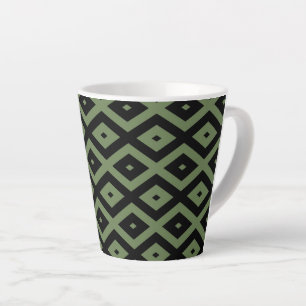 Olijfgroen en zwart diamantpatroon latte mok