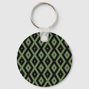 Olijfgroen en zwart diamantpatroon sleutelhanger