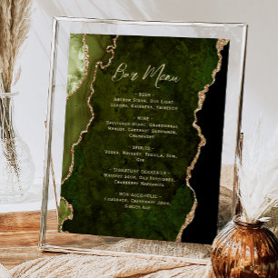 Olijfgroen Goud Agaat Script Bruiloft Bar Menu Poster