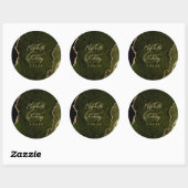 Olijfgroen Gouden Agaat Script Trouw Ronde Sticker (Vel)