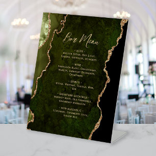 Olijfgroen Gouden Agate Trouw Bar Menu Reclamebord Met Voetstuk