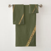 Olijfgroen Gouden Bronzen Geometrisch Glam Chic Bad Handdoek (Insitu)