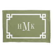 Olijfgroen Griekse Key Monogram Standaard Kussensloop (Voorkant-Links)