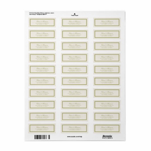 Olijfgroen Huwelijks Retouradres Label (Full Sheet)