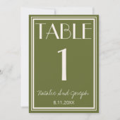 Olijfgroen Ivoor Oud Geld Trouwtafel Nummer Kaart (Voorkant)
