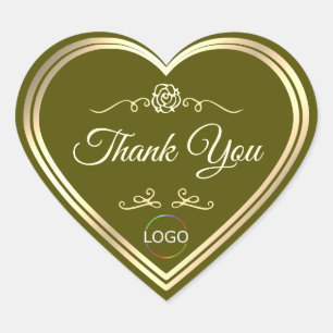 Olijfgroen met gouden frame en logo Dank u wel Hart Sticker
