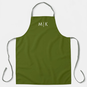 Olijfgroen met witte tekst Modern monogram Schort
