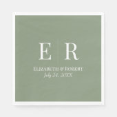 Olijfgroen minimalistisch monogram bruiloft servet (Voorkant)