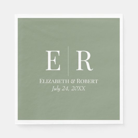 Olijfgroen minimalistisch monogram bruiloft servet (Voorkant)