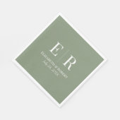 Olijfgroen minimalistisch monogram bruiloft servet (Hoek)