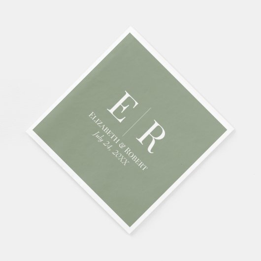 Olijfgroen minimalistisch monogram bruiloft servet (Hoek)