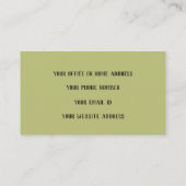 Olijfgroen Monogram Initiaal Aangepaste Naam Eenvo Visitekaartje (Achterkant)