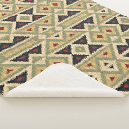 Olijfgroen Mosterd Oker Geel Tribal Ikat Art Sherpa Deken