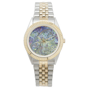 Olijfgroen, paars blauw, abstract horloge