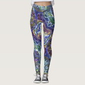 Olijfgroen, paars blauw, abstract leggings (Voorkant)