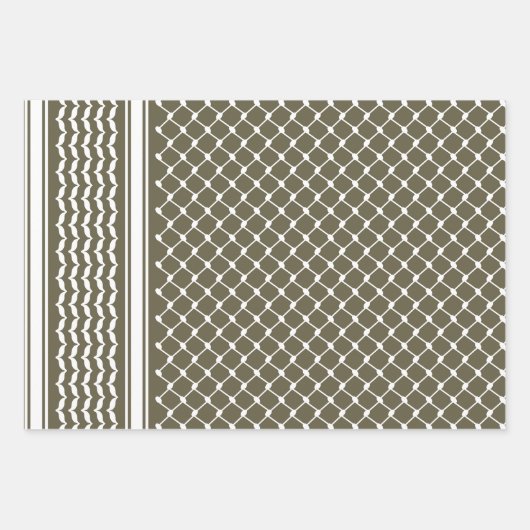 Olijfgroen Palestijns Keffiyeh Patroon Ontwerp Inpakpapier Vel (Voorkant 2)